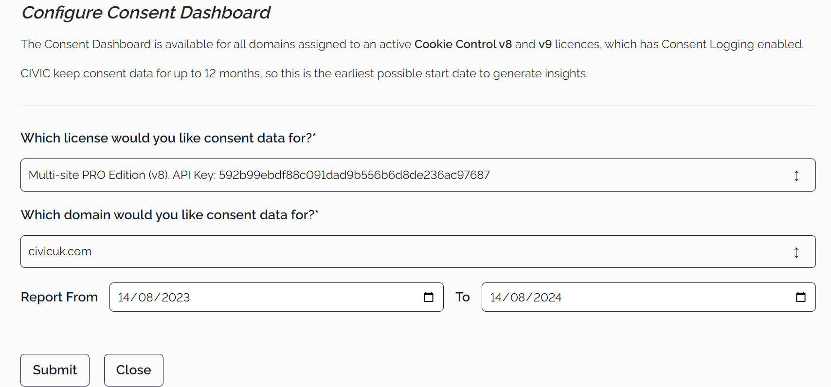 consent dashboard configuration