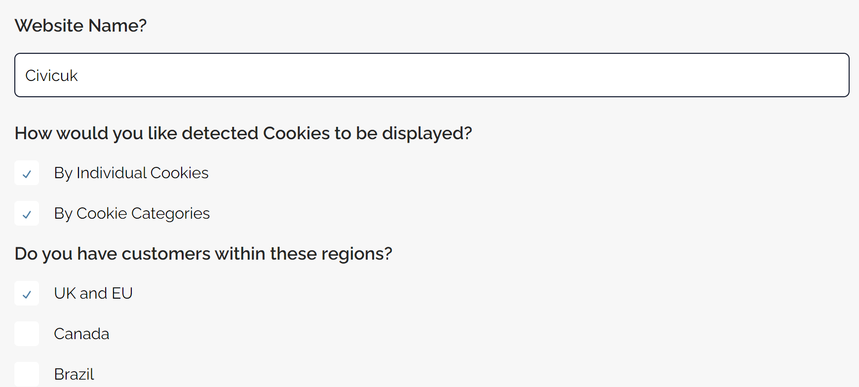 Cookie Control - Privacy Page options